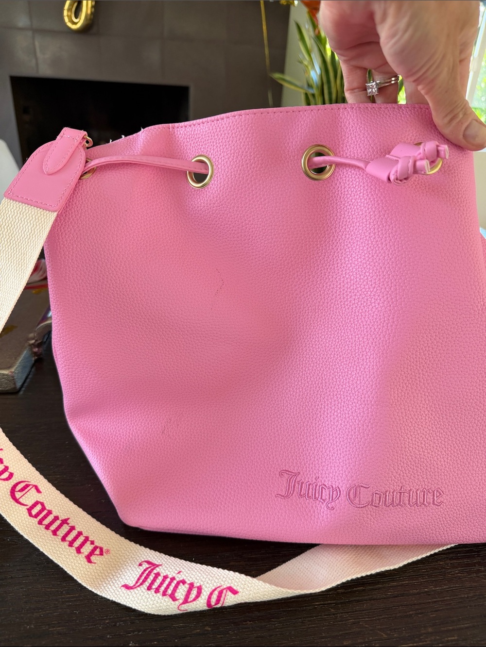 Juicy Couture Bright Pink Drawstring Hobo with Branded Strap - Picture 4 of 4